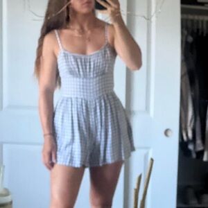 Hollister Blue and White Checkered Romper